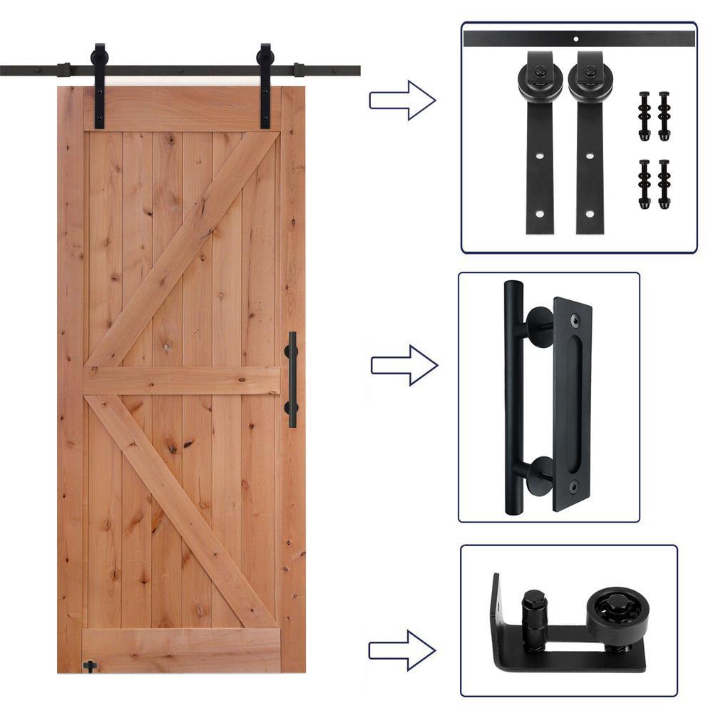 60 in. x 84 in. Assembled Bi-Parting Rustic Unfinished Hardwood Interior Sliding Barn Door Slab with Hardware Kit - Super Arbor