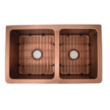 Versailles Farmhouse 33 in. 55/45 Double Bowl Kitchen Sink in Pure Copper with Bottom Grid - Super Arbor