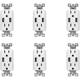 3.6 Amp Dual USB Charger and 15 Amp Receptacle, White (6-Pack) - Super Arbor