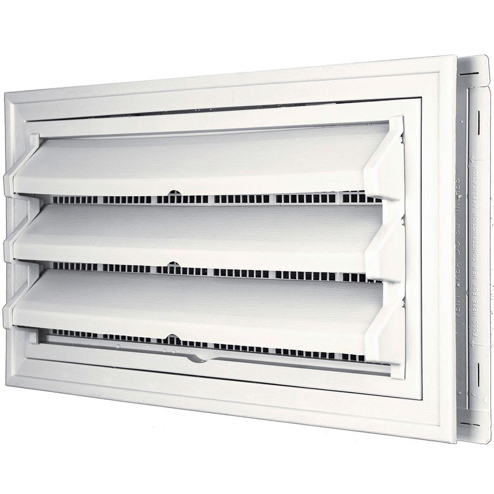 9-3/8 in. x 17-1/2 in. Foundation Vent Kit w/ Trim Ring and Optional Fixed Louvers (Galvanized Screen) #117 Bright White