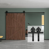 10 ft./120 in. Black Sliding Barn Door Track and Hardware Kit with Bigwheel J Shape Hanger for Single Door - Super Arbor