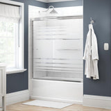 Simplicity 60 in. x 58-1/8 in. Semi-Frameless Traditional Sliding Bathtub Door in Nickel with Mozaic Glass - Super Arbor
