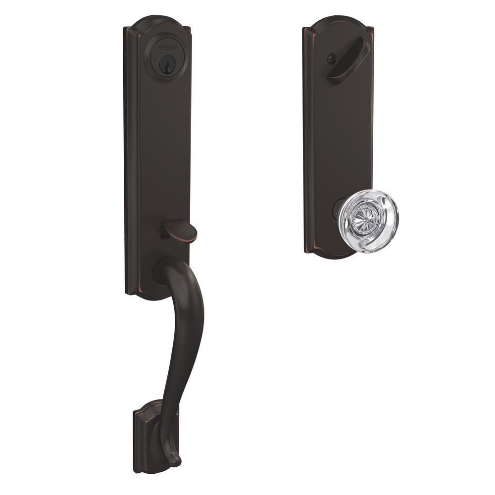 Custom Camelot Satin Nickel 3/4 Trim Single Cylinder Door Handleset with Hobson Glass Door Knob - Super Arbor