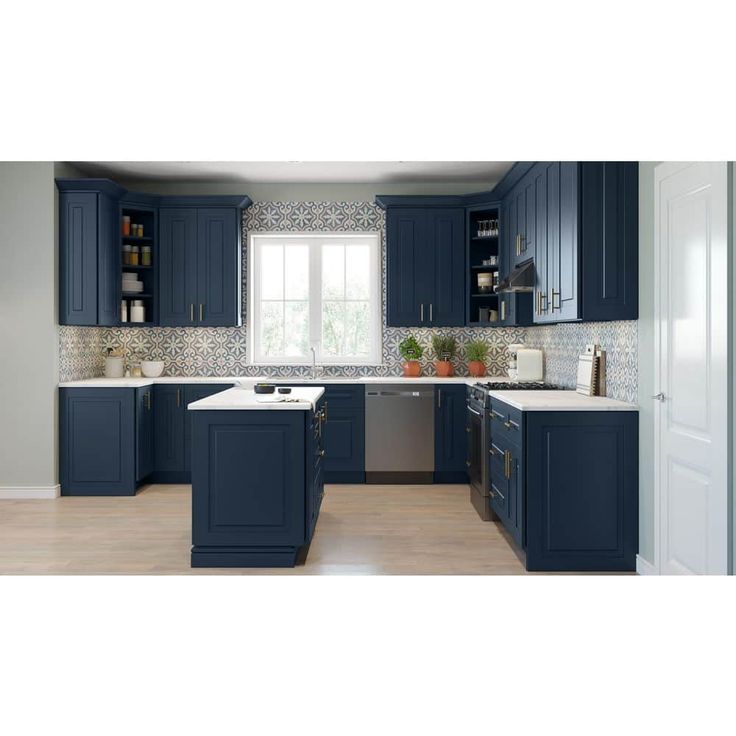 Home Decorators Collection Grayson 27 in. W x 12 in. D x 15 in. H Assembled Plywood Wall Bridge Kitchen Cabinet in Mythic Blue with Soft Close