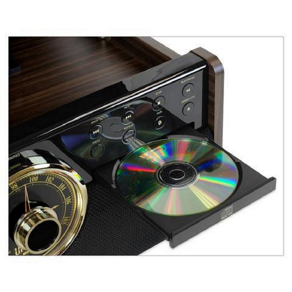 6-in-1 Wood Bluetooth Mid Century Record Player with 3-Speed Turntable, CD, Cassette Player and Radio - Super Arbor