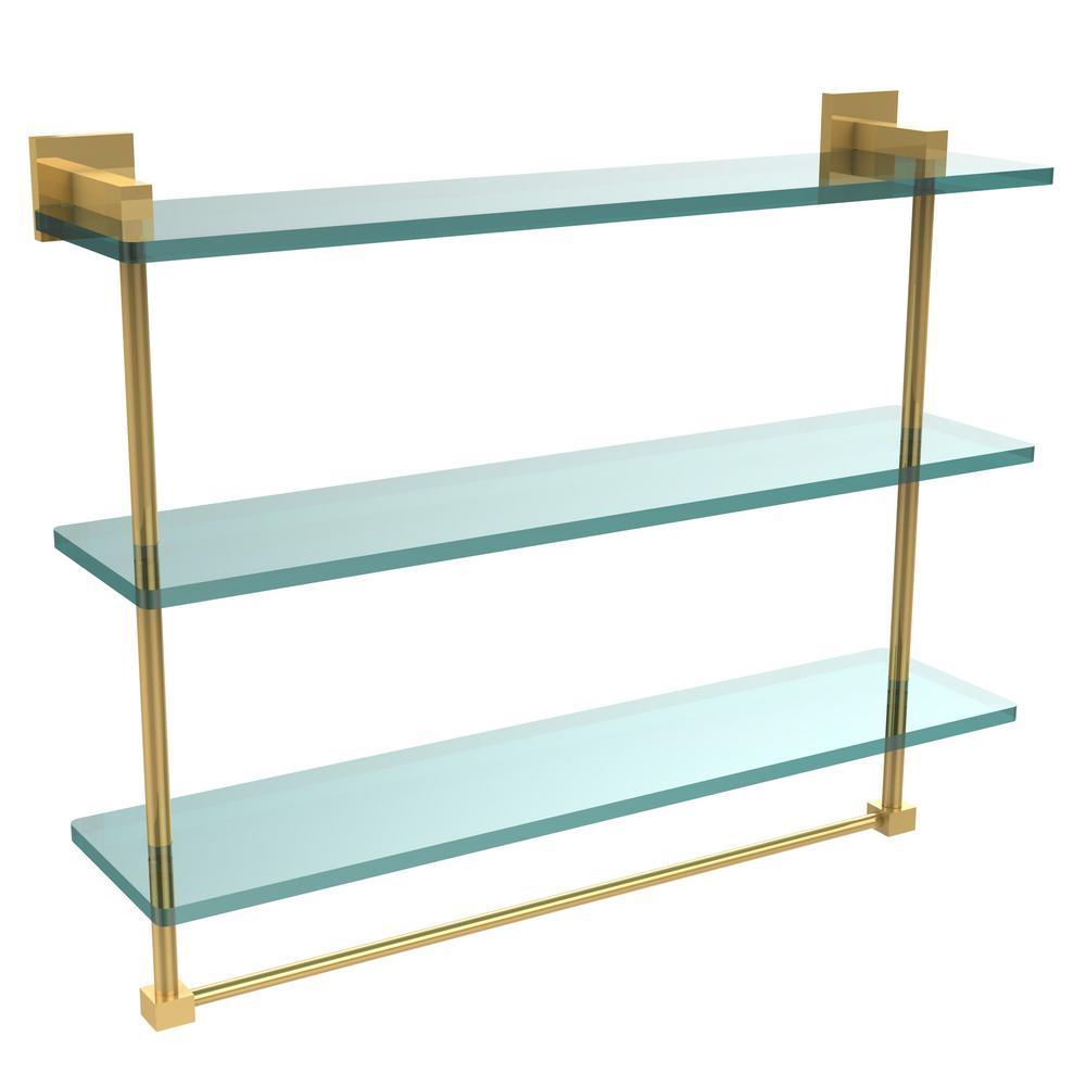 Montero 16 in. L  x 18 in. H  x 6-1/4 in. W 3-Tier Clear Glass Bathroom Shelf with Towel Bar in Satin Chrome - Super Arbor