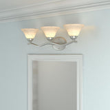 Andenne 3-Light Brushed Nickel Vanity Light with Bell Shaped Marbleized Glass Shades