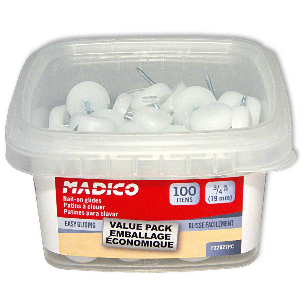 3/4 in. White Base Nail-On Glides (100-Pack) - Super Arbor