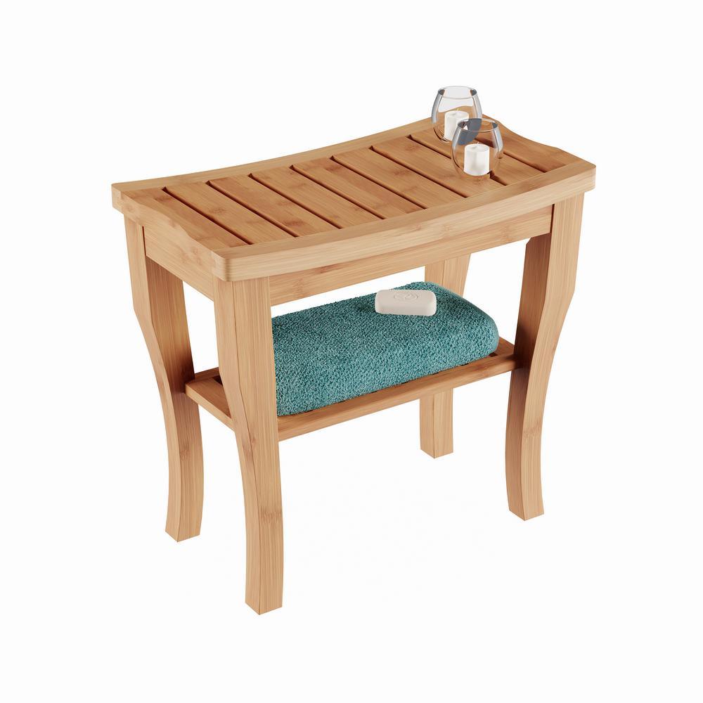 10 in. W x 19 in. L x 17.6 in. H Bamboo Shower Bench with Shelf - Super Arbor