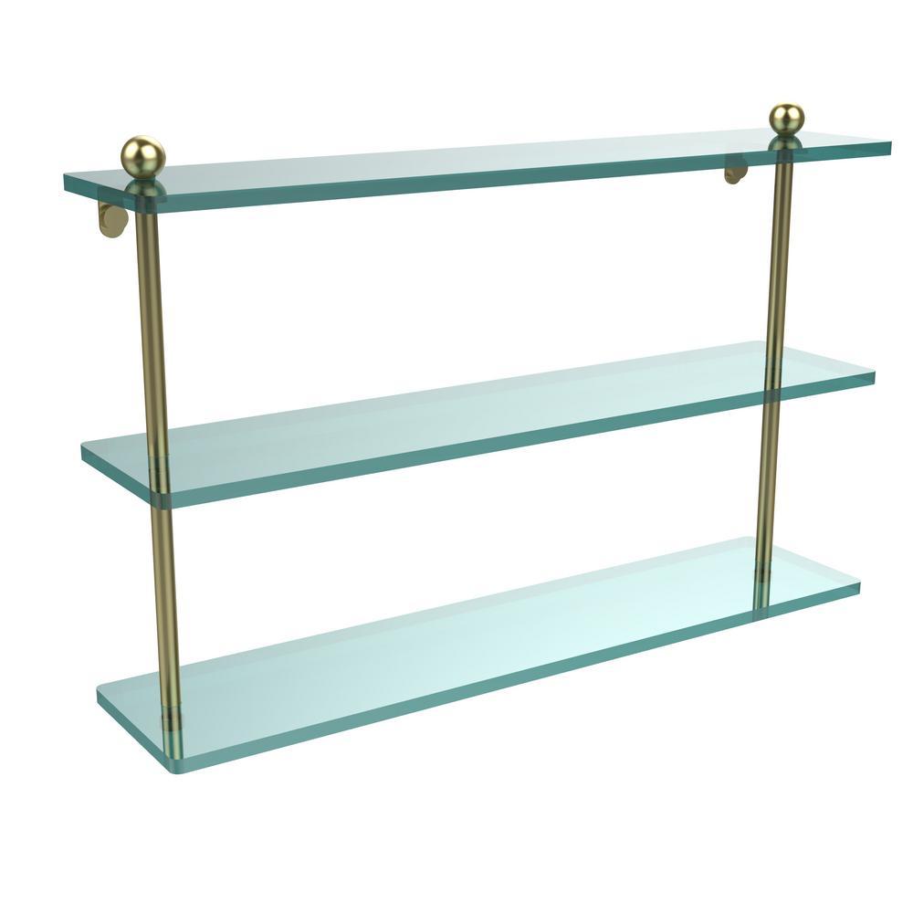 22 in. L  x 15 in. H  x 5 in. W 3-Tier Clear Glass Bathroom Shelf in Satin Nickel - Super Arbor