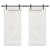 Distressed K Series 36 in. x 84 in. White Stained Solid Pine Wood Double Interior Sliding Barn Door with Hardware Kit - Super Arbor