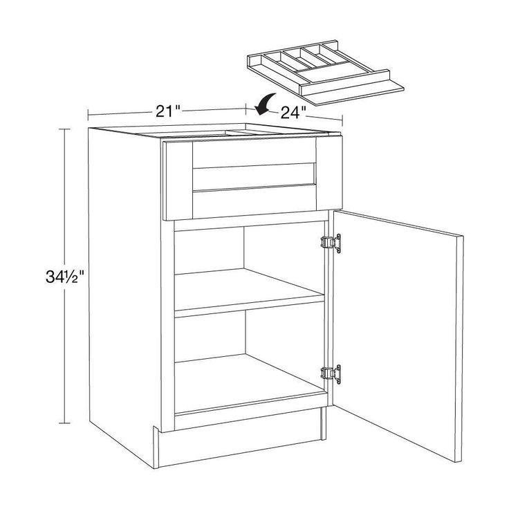 Home Decorators Collection Washington 21 in. W x 24 in. D x 34.5 in. H Veiled Gray Plywood Shaker Assembled Base Kitchen Cabinet Right Cutlery Tray