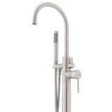1-Handle Freestanding Floor Mount Tub Faucet Bathtub Filler with Hand Shower in Brush Nickel - Super Arbor