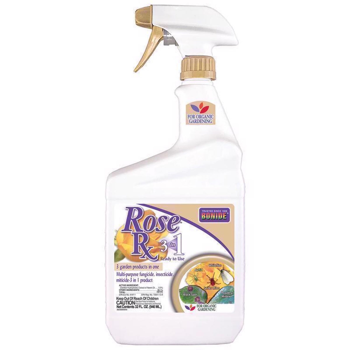 Bonide Rose Rx 3-in-1 Organic Ready-to-Use Liquid Insect, Disease & Mite Control, 32 oz