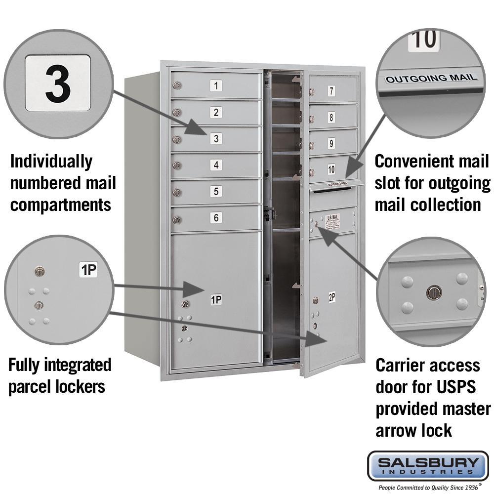 3700 Horizontal Series 10-Compartment with 2-Parcel Locker Recessed Mount Mailbox - Super Arbor