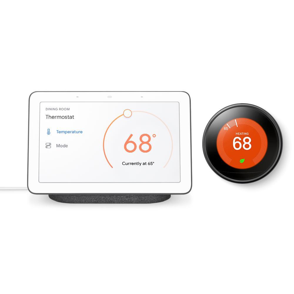 Nest Hub Chalk + Nest Learning Thermostat 3rd Gen in White - Super Arbor