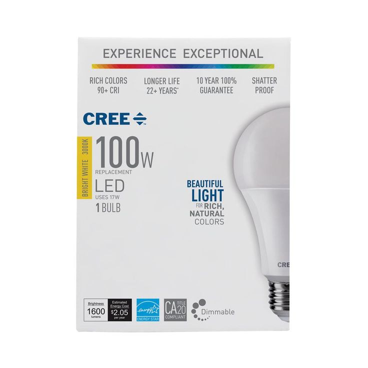 Cree 100W Equivalent Bright White (3000K) A21 Dimmable Exceptional Light Quality LED Light Bulb