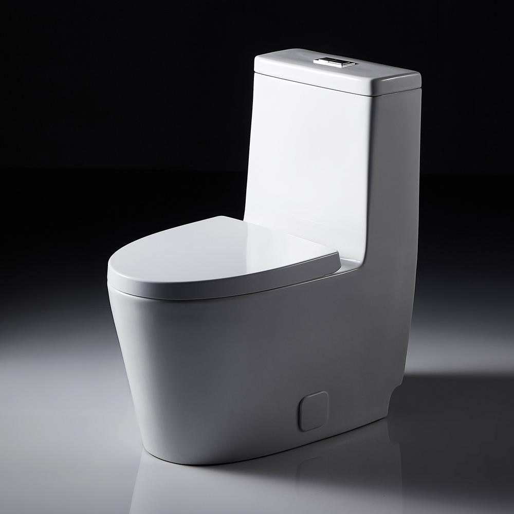 Double flush toilet 1-piece 1.28 GPF white flush toilet, Elongated toilet with seat - Super Arbor