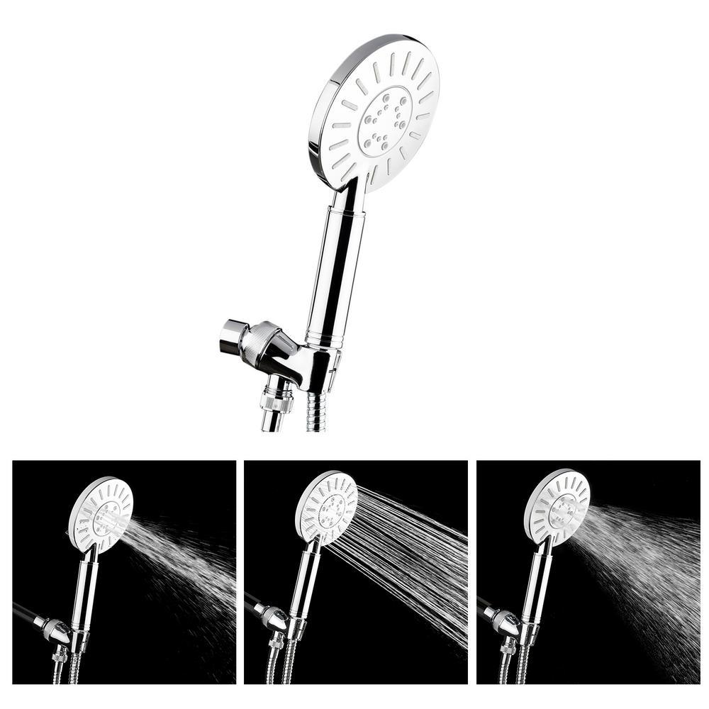 3-Spray 4.75 in. Round Single Wall Mount Fixed Adjustable Handheld Shower Head in Chrome - Super Arbor