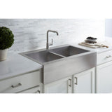 Vault Farmhouse Drop-In Apron Front Self-Trimming Stainless Steel 36 in. 1-Hole Double Bowl Kitchen Sink - Super Arbor