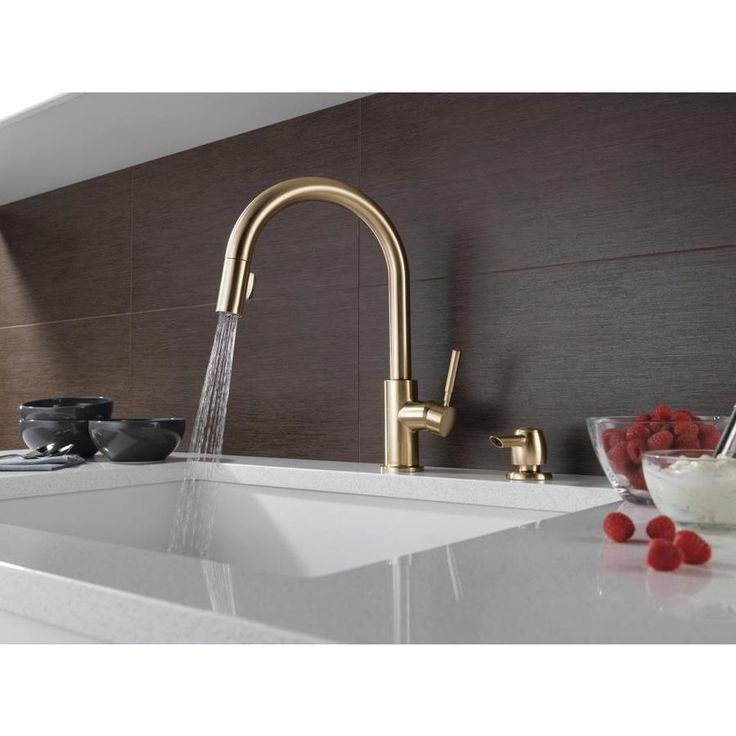 Delta Trask Champagne Bronze 1-Handle Deck-Mount Pull-Down Handle Kitchen Faucet (Deck Plate Included)