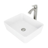 Marigold White Matte Stone Vessel Bathroom Sink and Linus Bathroom Vessel Faucet in Brushed Nickel - Super Arbor