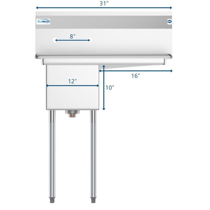 Freestanding Stainless Steel 31 in. 2-Hole Single Bowl Commercial Kitchen Sink Left Drainboard
