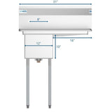 Freestanding Stainless Steel 31 in. 2-Hole Single Bowl Commercial Kitchen Sink Left Drainboard