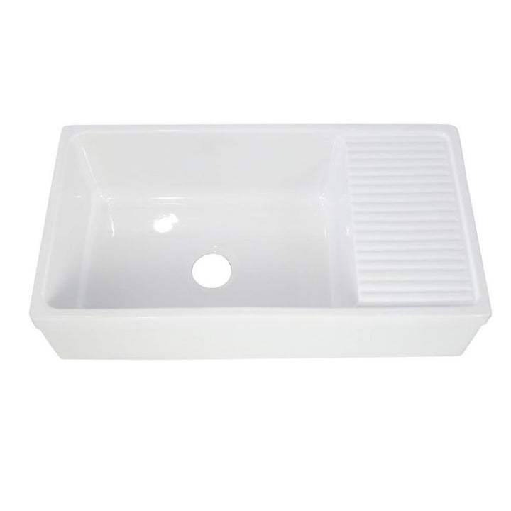 Quatro Alcove Reversible Series Farmhaus Farmhouse Apron Front Fireclay 36 in. Single Bowl Kitchen Sink in White