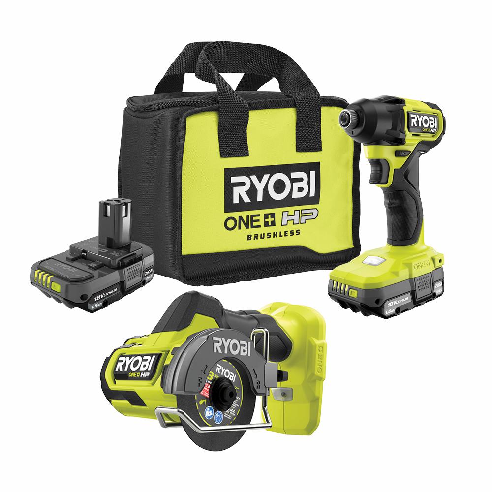 ONE+ HP 18V Brushless Cordless Compact 1/4 in. Impact Driver and Cut-Off Tool, (2) 1.5 Ah Batteries, Charger, and Bag - Super Arbor