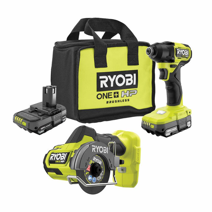 ONE+ HP 18V Brushless Cordless Compact 1/4 in. Impact Driver and Cut-Off Tool, (2) 1.5 Ah Batteries, Charger, and Bag - Super Arbor