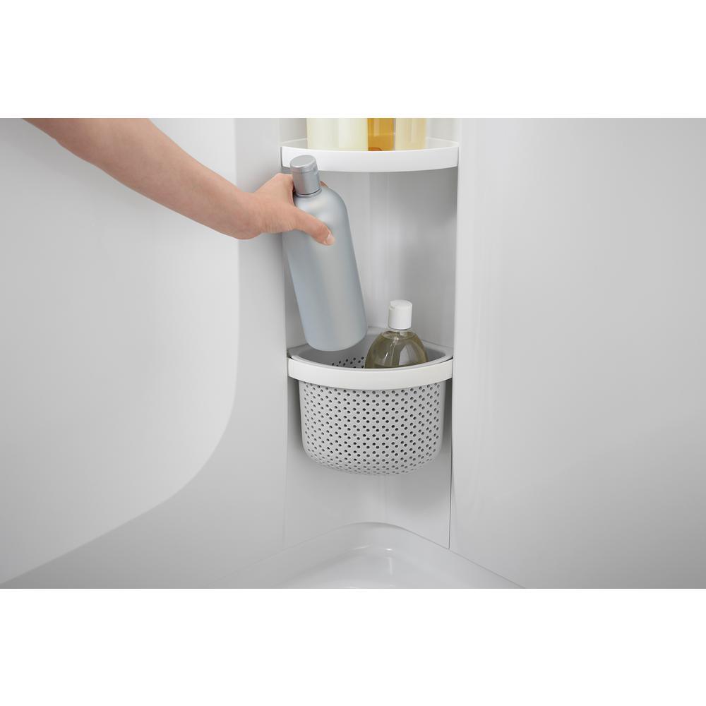 STORE+ 60 in. x 34 in. Single Threshold Center Drain Shower Base with Shower Walls and 12-Piece Accessory Kit in White - Super Arbor
