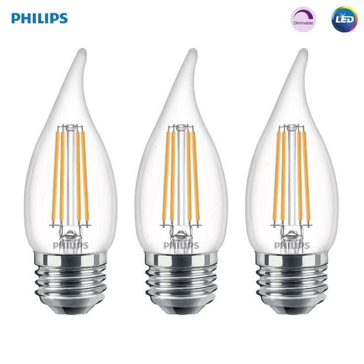Philips 60-Watt Equivalent B11 Dimmable Edison Glass LED Candle Light Bulb Bent Tip Medium Base Soft White (2700K) (3-Pack)
