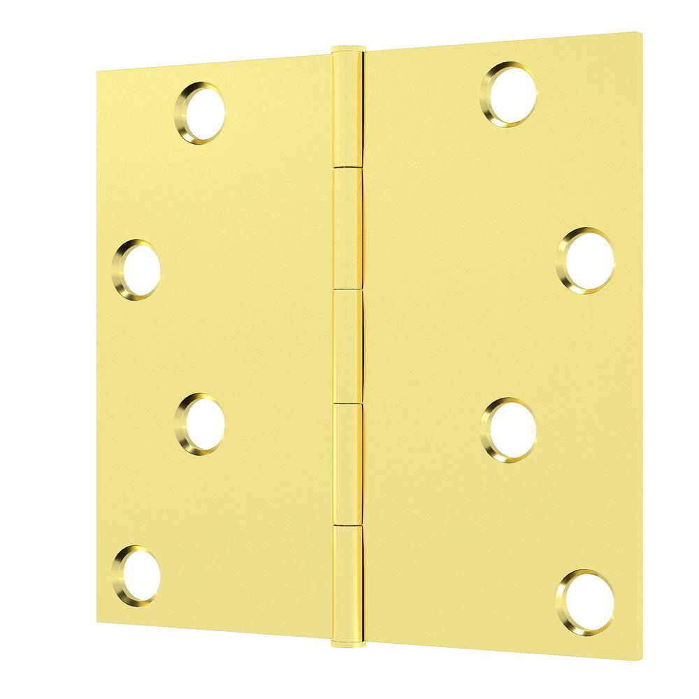 4 in. Brass Residential Door Hinge with Square Corner Removable Pin Full Mortise (9-Pack) - Super Arbor