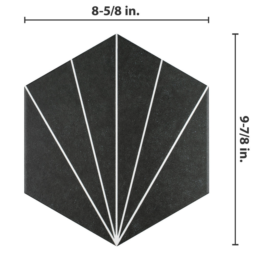 Merola Tile Aster Hex Nero Encaustic 8-5/8 in. x 9-7/8 in. Porcelain Floor and Wall Tile (11.56 sq. ft. / case)