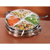 3.75 L Stainless Steel Lazy Susan Warming Tray with 4 Crocks