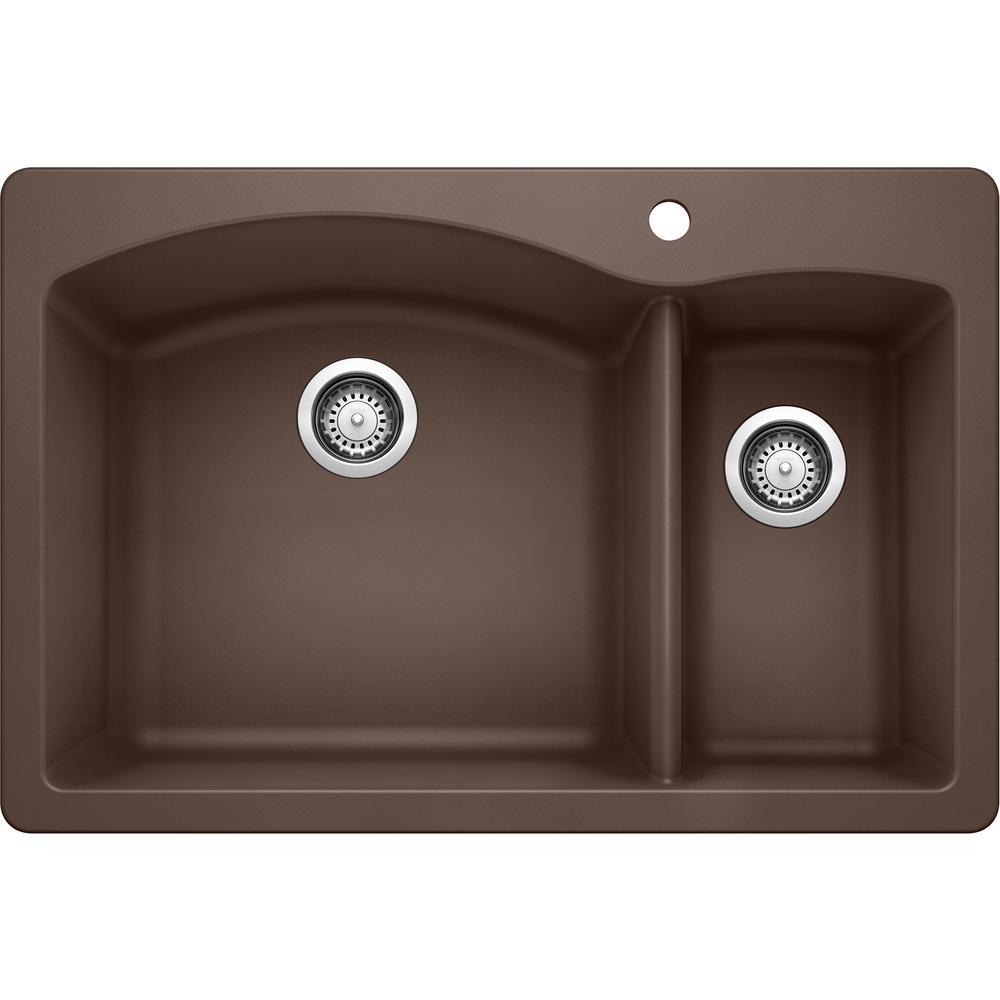 DIAMOND Dual Mount Granite Composite 33 in. 1-Hole 70/30 Double Bowl Kitchen Sink in Metallic Gray - Super Arbor