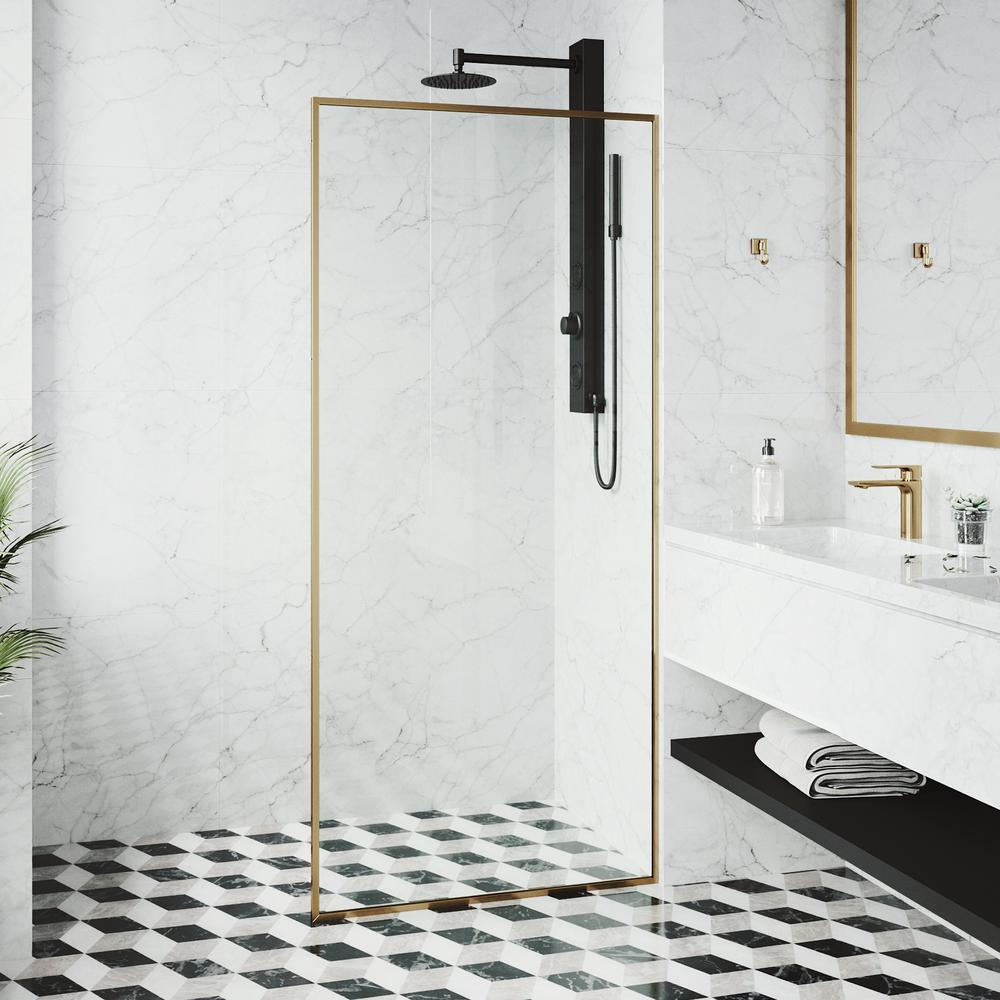 33 in. x 73 in. Frameless Fixed Shower Screen in Matte Black - Super Arbor