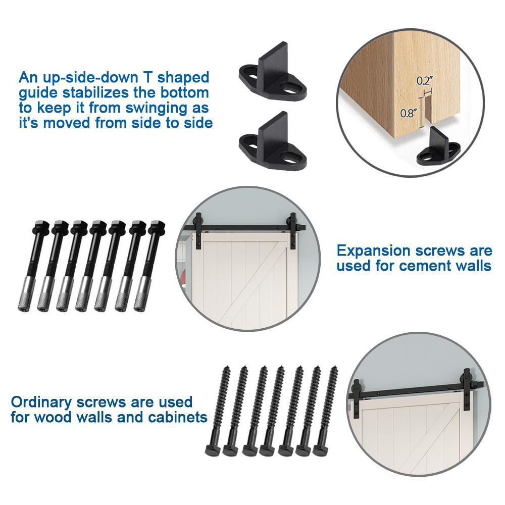 12 ft./144 in. Black Steel Straight Strap Sliding Barn Door Track and Hardware Kit for Double Doors with Floor Guide - Super Arbor