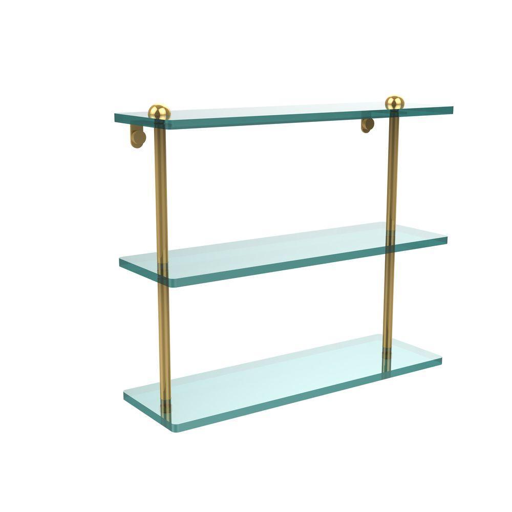 16 in. L x 15 in. H x 5 in. W 3-Tier Clear Glass Bathroom Shelf in Antique Pewter - Super Arbor