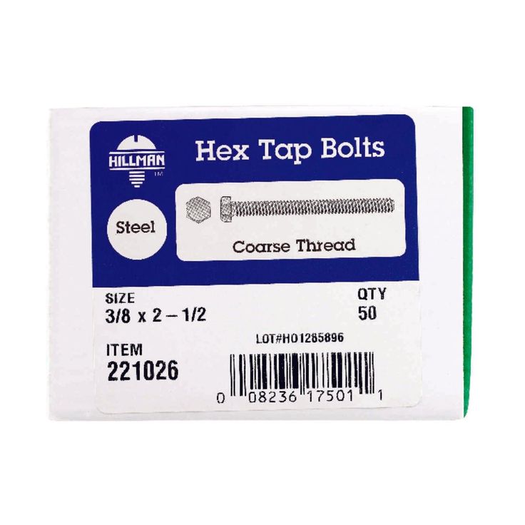 Hillman 3/8 in. Diameter x 2-1/2 in. Length Zinc-Plated Steel Hex Tap Bolt, 50-Pack