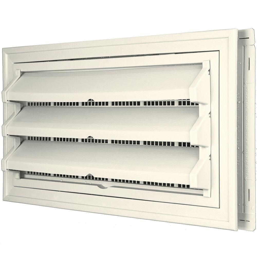 9-3/8 in. x 17-1/2 in. Foundation Vent Kit with Trim Ring and Optional Fixed Louvers (Galvanized Screen) #034 Parchment
