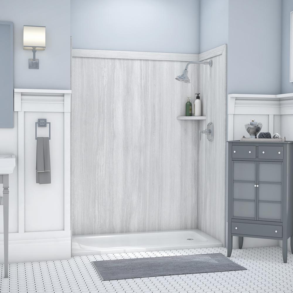 Royale 36 in. x 60 in. x 80 in. 11-Piece Easy Up Adhesive Alcove Bathtub/Shower Wall Surround in Calacatta White - Super Arbor