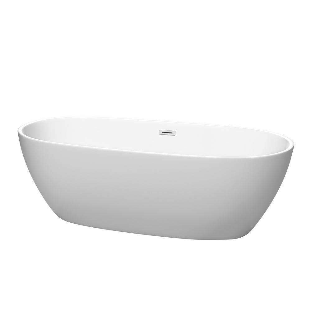Juno 59 in. Acrylic Flatbottom Bathtub in Matte White with Polished Chrome Trim - Super Arbor