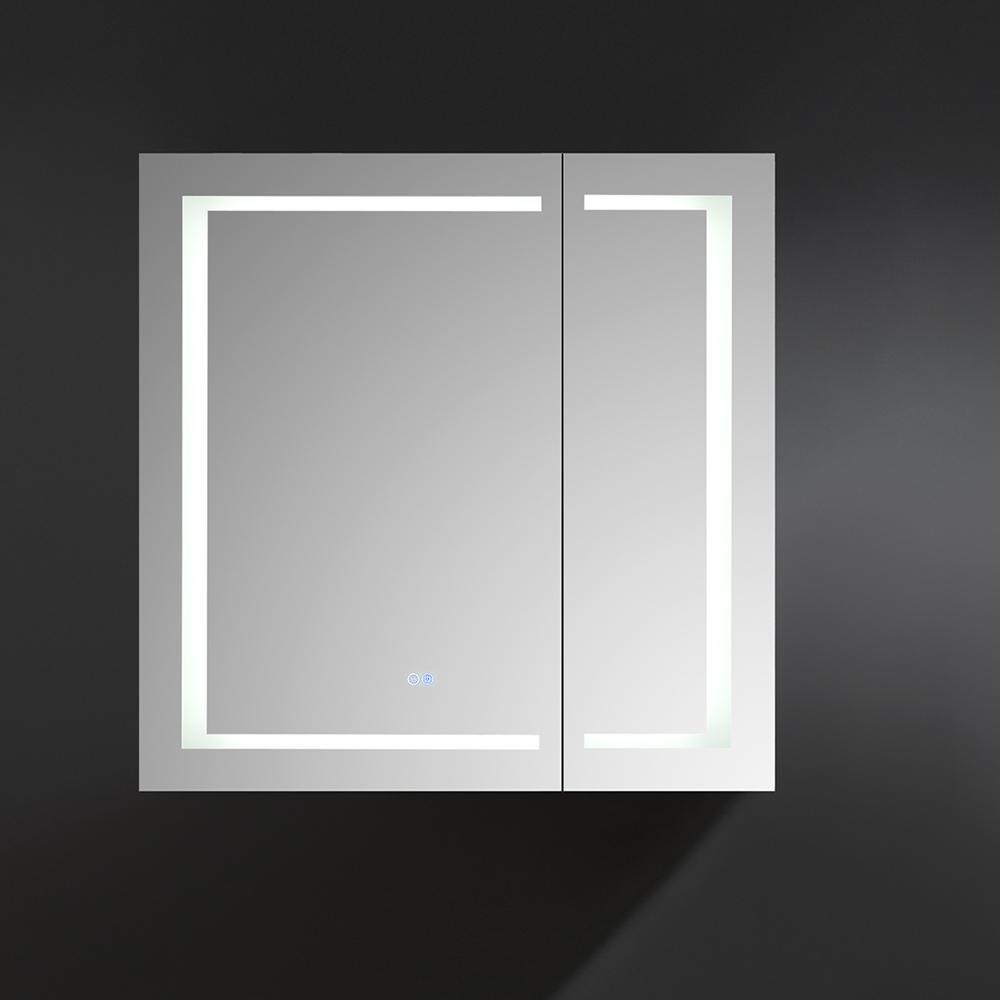 Spazio 36 in. W x 36 in. H Recessed or Surface Mount Medicine Cabinet with LED Lighting and Mirror Defogger - Super Arbor