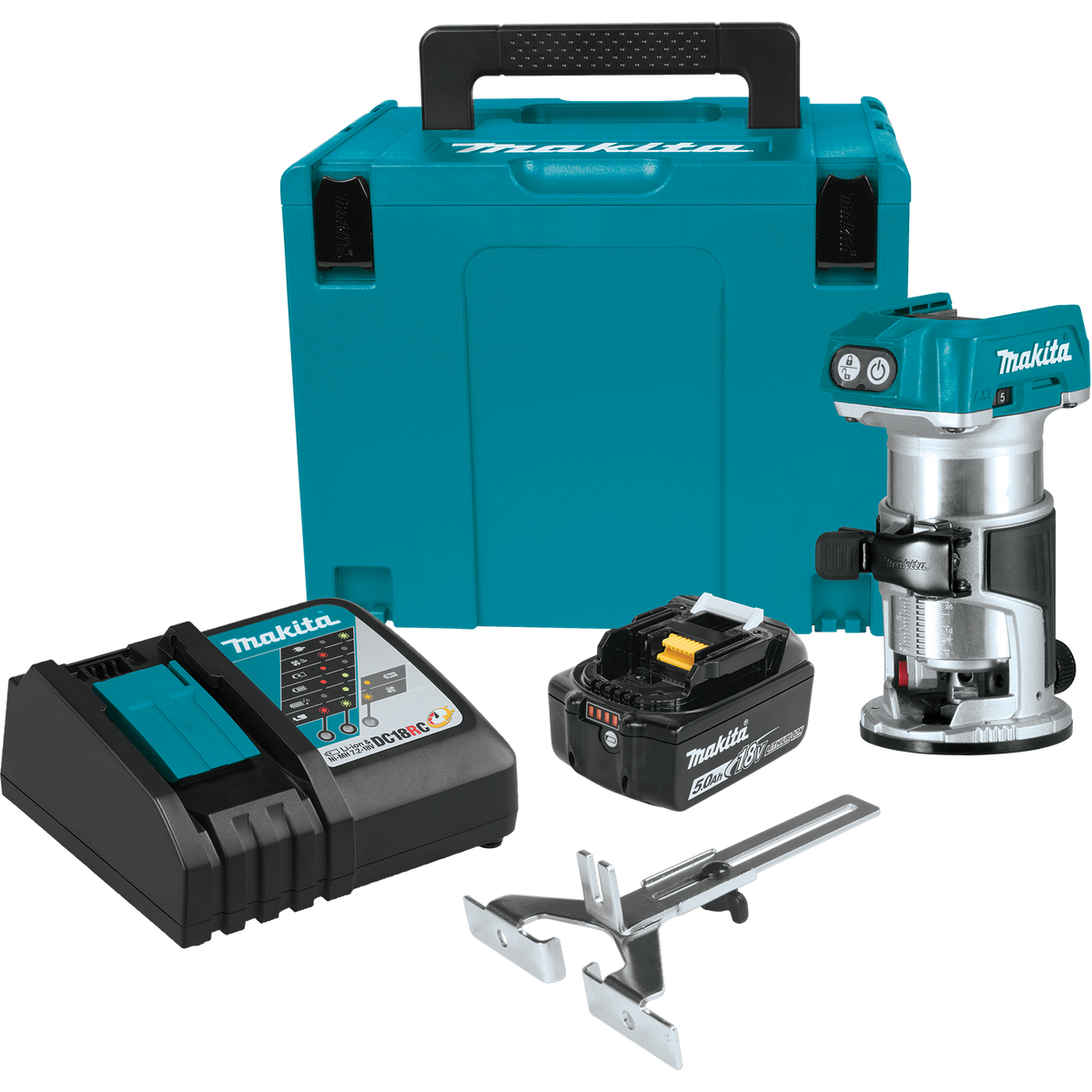 Makita 18V LXT Lithium‑Ion Brushless Cordless Compact Router Fixed Base Starter Kit (5.0Ah)