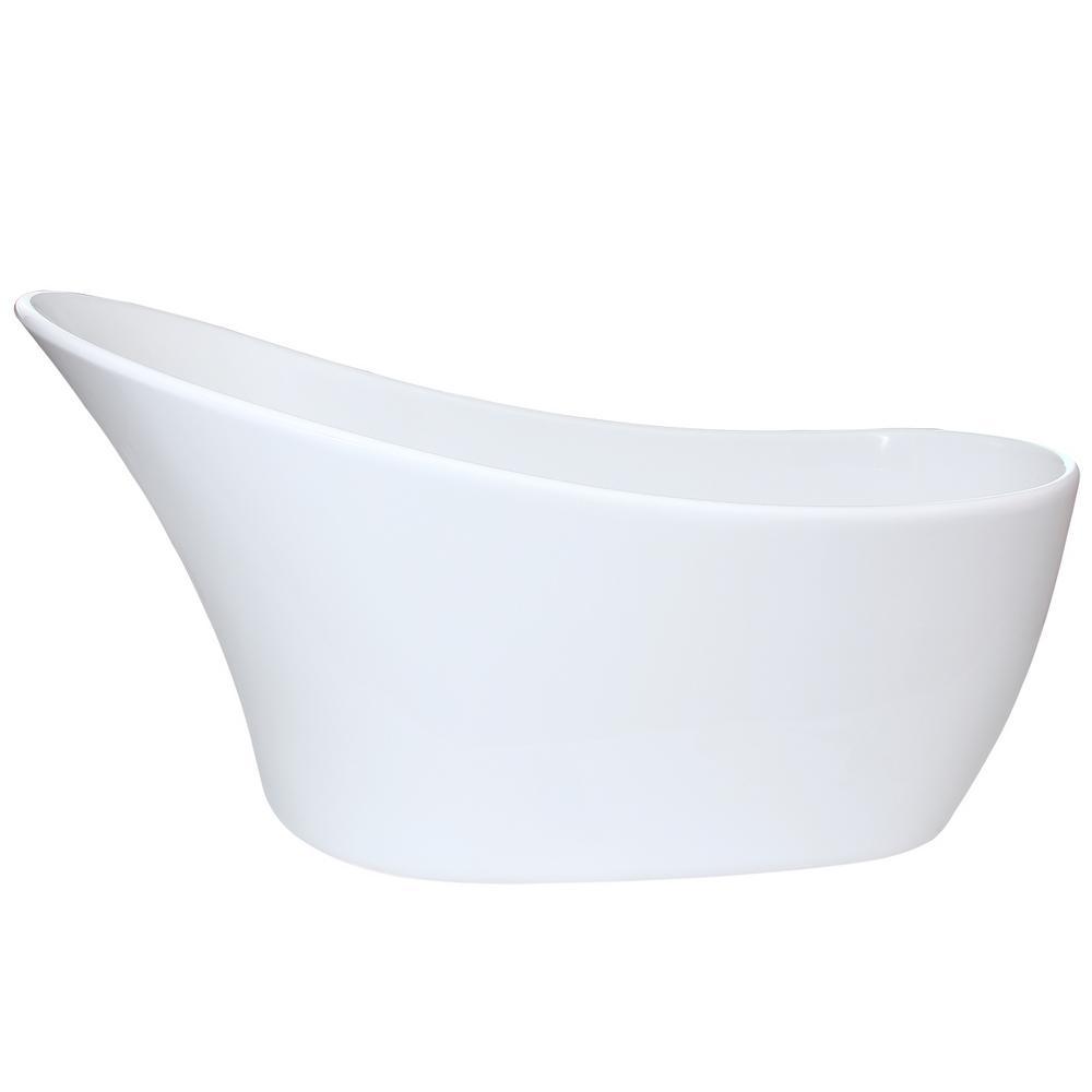 63 in. Acrylic Reversible Drain Oval Slipper Flatbottom Freestanding Bathtub in White - Super Arbor