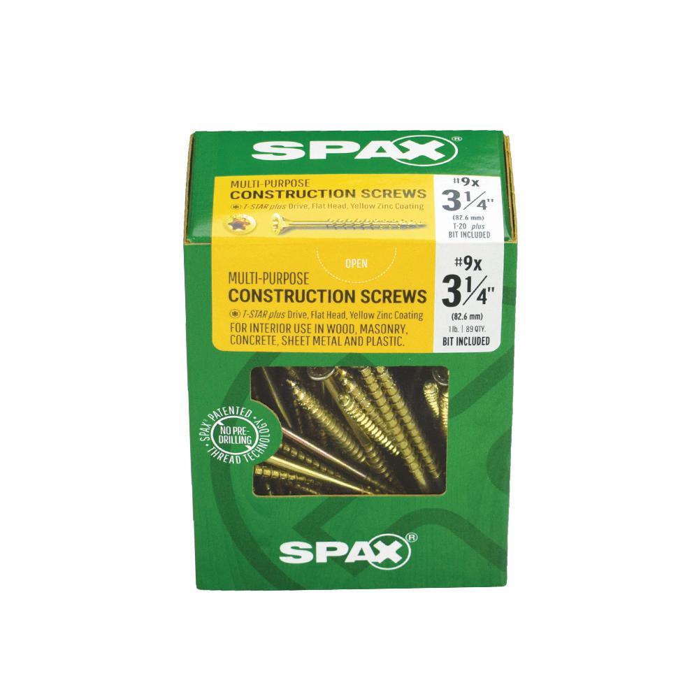#9 x 3-1/4 in. T-Star Plus Drive Flat-Head Partial Thread Yellow Zinc Coated Multi-Material Screw (89-Box)
