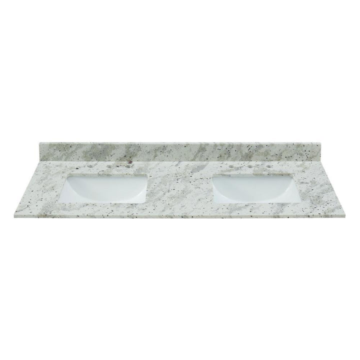 61 in. W x 22 in. D x .75 H Granite Double Basin Vanity Top in Glacier White with White Basins - Super Arbor
