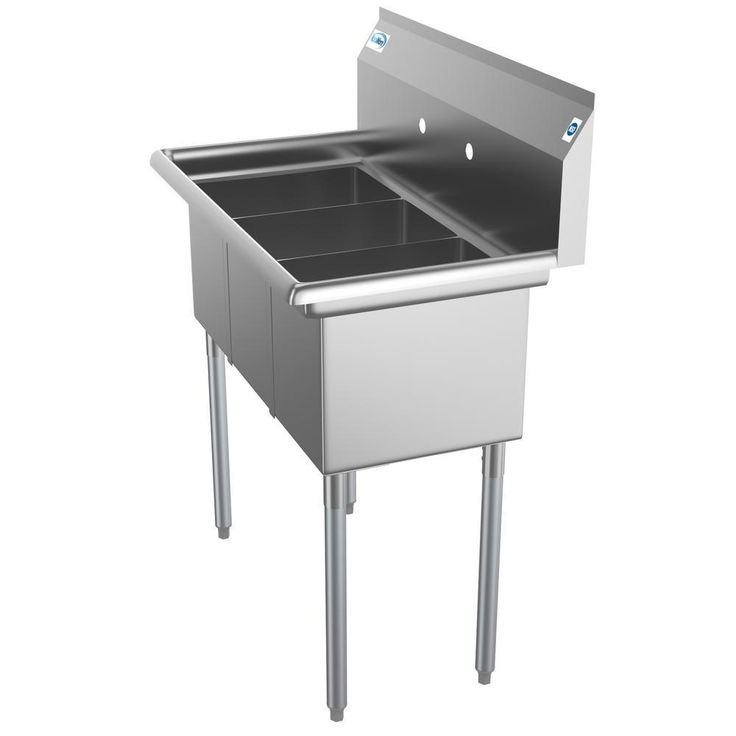 Freestanding Stainless Steel 36 in. 2-Hole Triple Bowl Commercial Kitchen Sink